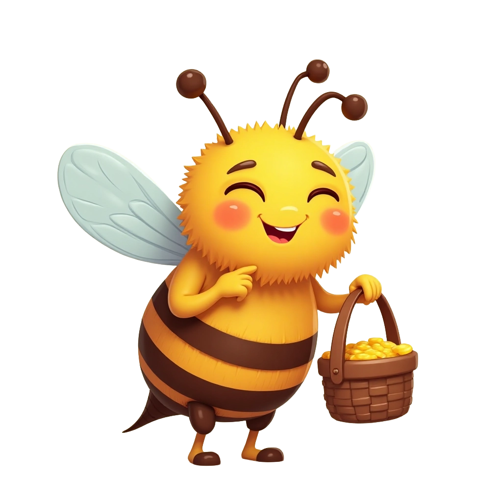 Happy Bee with Honey Basket